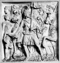 Fragment of a relief depicting the Goddess Rome with Warriors